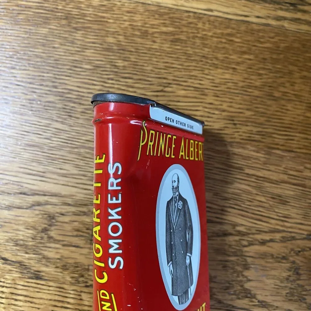 Prince Albert Crimp Cut Long Burning Pipe & Cigarette Tobacco Tin Red Can